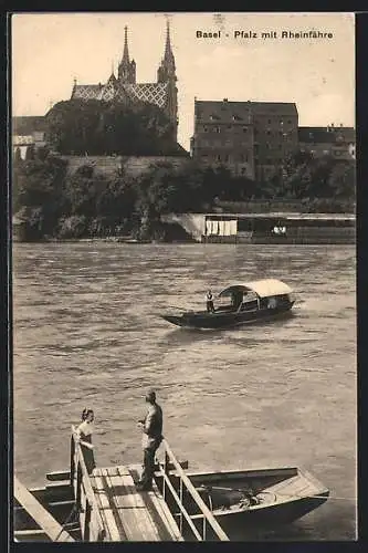 AK Basel, Rheinpartie mit Kirche