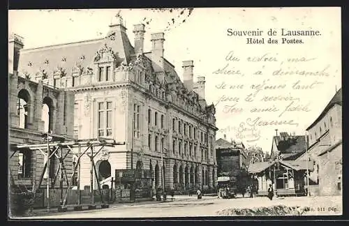 AK Lausanne, Hotel des Postes, Strassenbahn