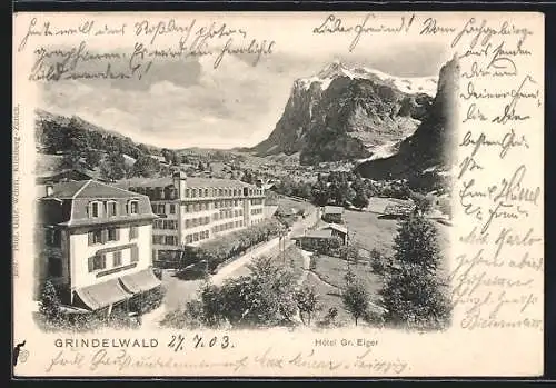 AK Grindelwald, Hôtel Gr. Eiger aus der Vogelschau