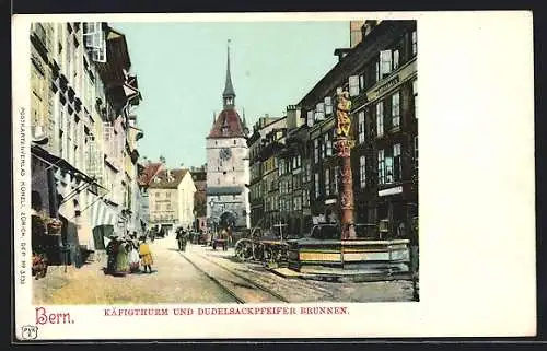 AK Bern, Käfigthurm und Dudelsackpfeifer Brunnen