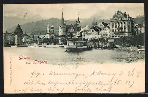 AK Luzern, Raddampfer vor dem Hotel du Cygne