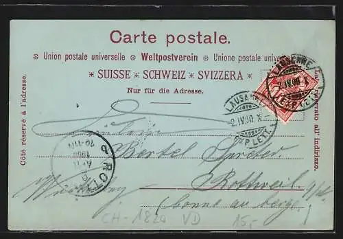 Mondschein-AK Montreux, Ortsansicht mit sich im Wasser spiegelndem Mond