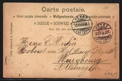 Lithographie Vevey, Le Château, Rue d`Italie, St. Martin, Panorama