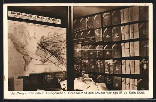 AK Köln, Pressastand des Advent-Verlags 1928