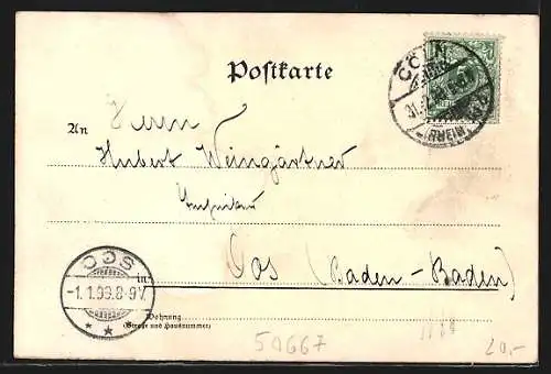 Lithographie Köln, Justizgebäude, Richmodis-Haus, Blick von der Schiffsbrücke zur Stadt