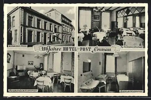AK Gronau / Westf., Hotel Zur Post, im Speisezimmer, im Fremdenzimmer, das Frühstückszimmer