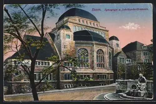 AK Essen, Jahrhundertbrunnen vor der Synagoge