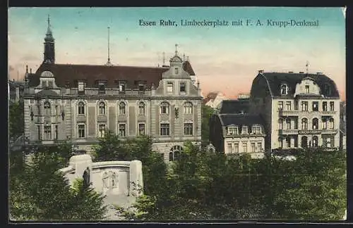 AK Essen /Ruhr, Limbeckerplatz mit F. A. Krupp-Denkmal