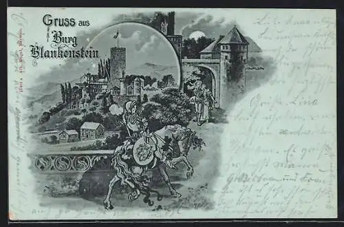 Mondschein-Lithographie Blankenstein / Ruhr, Hotel-Restaurant Burg Blankenstein, Bes. G. vom Stein jr.