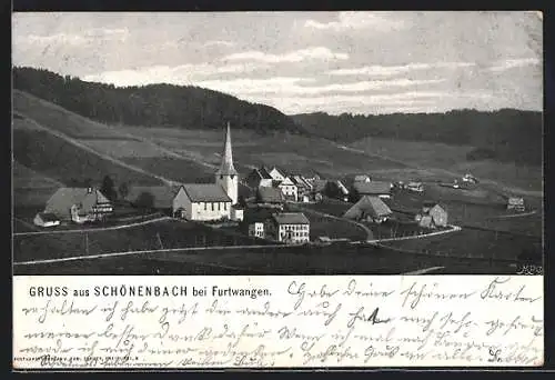 AK Schönenbach bei Furtwangen, Ortsansicht aus der Vogelschau