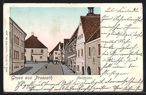 Goldfenster-AK Pressath, Marktplatz mit leuchtenden Fenstern