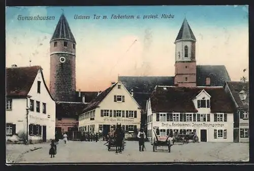 AK Gunzenhausen, Partie am unteren Tor mit Förberturm und protest. Kirche