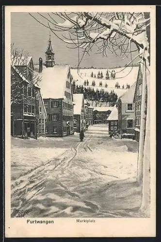 Künstler-AK Furtwangen, Marktplatz im Winter