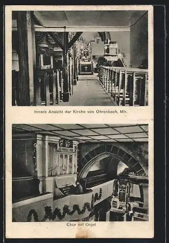 AK Ohrenbach /Mfr., Innenansicht der Kirche, Chor mit Orgel