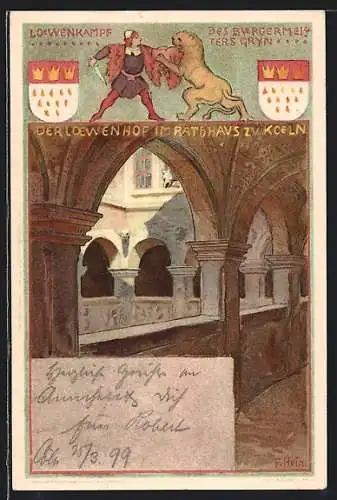 Künstler-AK Franz Hein: Köln, Löwenhof im Rathaus