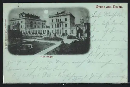 Mondschein-AK Essen, Villa Hügel mit Park