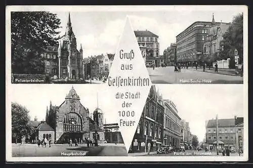 AK Gelsenkirchen, Partie am Neumarkt, Hauptbahnhof, Polizeipräsidium