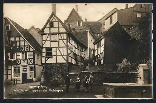 AK Kettwig-Ruhr, Alte Häusergruppe an der Kirchtreppe