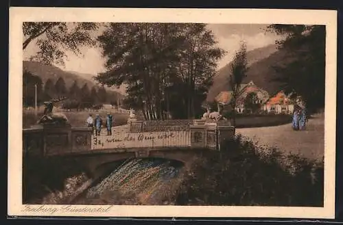 AK Freiburg-Günterstal, Strassenpartie mit Brücke