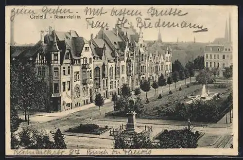 AK Crefeld, Bismarckplatz aus der Vogelschau