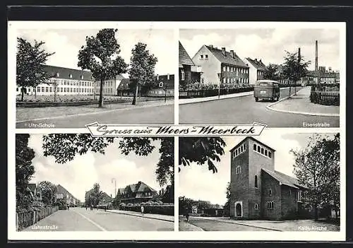 AK Moers-Meerbeck, Uhr-Schule, Eisenstrasse, Jahnstrasse