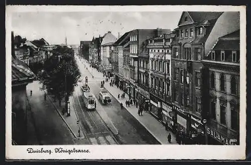 AK Duisburg, Partie in der Königstrasse mit Strassenbahn