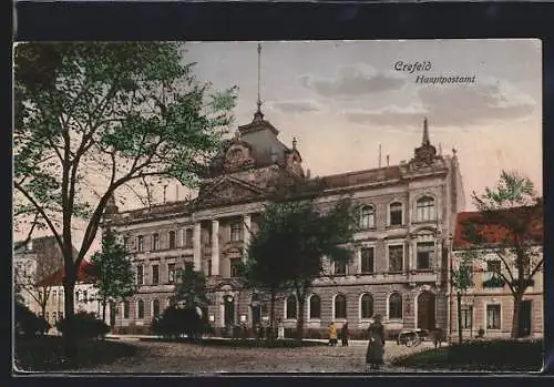 AK Crefeld, Hauptpostamt mit Strassenpartie