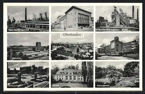 AK Oberhausen / Rhld., Panorama, Stadttheater, Gute Hoffungshütte & Bahnhof