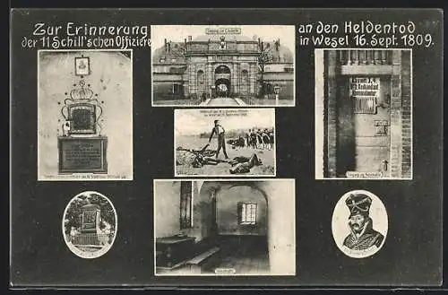 AK Wesel / Rhein, Blick zur Citadelle, zur Erinnerung an den Heldentod der Schill'schen Offiziere