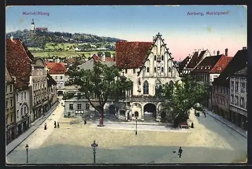 AK Amberg, Marktplatzansicht mit Mariahilfberg im Hintergrund