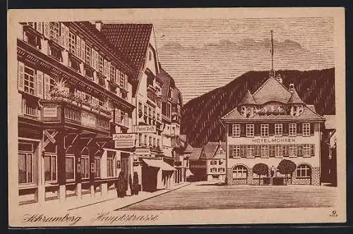 AK Schramberg, Hauptstrasse mit Hotel Mohren und Hotel Post