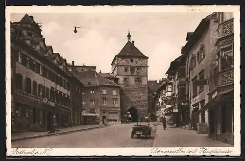 AK Rottweil a. N., Hauptstrasse mit Schwarzes Tor und Gasthaus