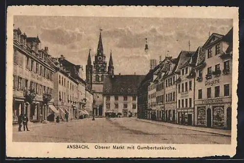 AK Ansbach, Oberer Markt mit Gumbertuskirche