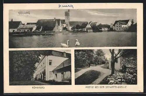 AK Gögging / Donau, Römerbad, Partie bei der Schwefelquelle, Uferpartie