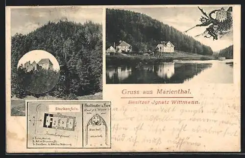 AK Marienthal / Nittenau, Flusspartie, Blick auf die Burg Stockenfels