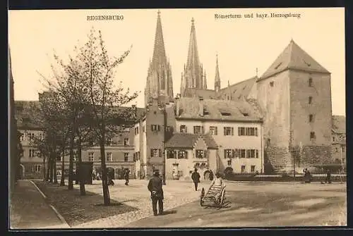 AK Regensburg, Römerturm und bayr. Herzogsburg