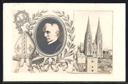 AK Regensburg, Erinnerung an das 25jährige Bischofsjubiläum des Bischofs Antonius von Henle, 1926, Portrait