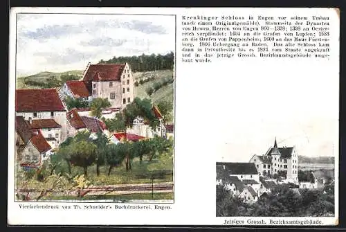 AK Engen, Krenkinger Schloss vor dem Umbau und jetziges Grossh. Bezirksamtsgebäude