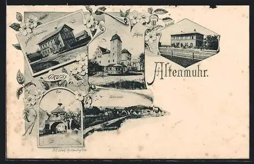 AK Altenmuhr, Bahnhof-Restauration, Schloss, Tor