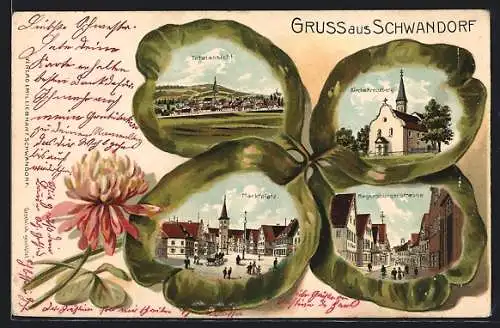 Passepartout-Lithographie Schwandorf / Ostmark, Regensburgerstrasse, Marktplatz, Ansichten auf Kleeblatt