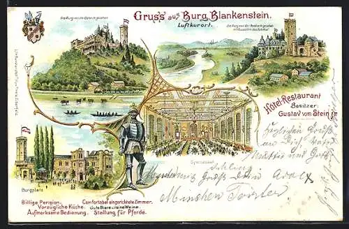Lithographie Blankenstein / Ruhr, Hotel-Restaurant Burg Blankenstein, Burgplatz, Speisesaal