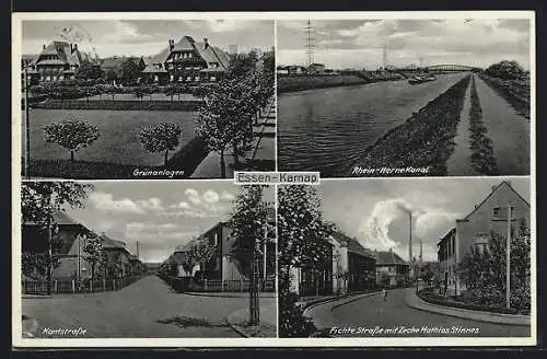 AK Essen-Karnap, Fichte Strasse mit Zeche Mathias Stinnes, Kantstrasse, Grünanlagen, Rhein-Herne Kanal