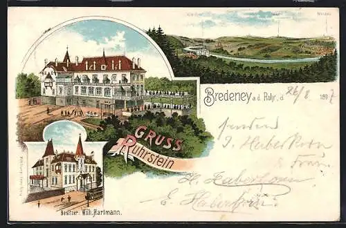 AK Bredeney a. d. Ruhr, Hotel Ruhrstein von Wilh. Hartmann mit Werden und Villa Hügel