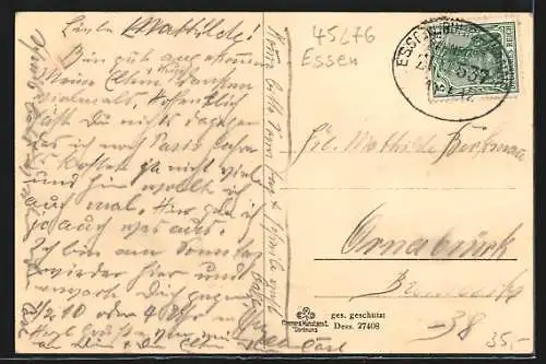 AK Steele, Grendplatz mit Denkmal, Urkunde, Passepartout