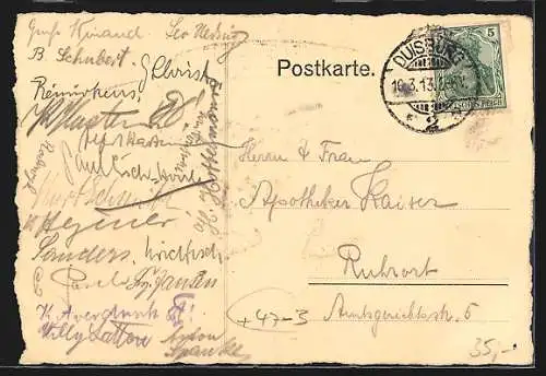 Künstler-AK Duisburg a. Rh., Königliches Gymnasium Abiturientia 1913, Wappen, Absolvia