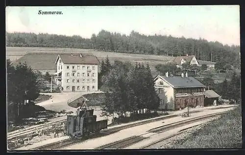 AK Sommerau / Schwarzwald, Bahnhof aus der Vogelschau