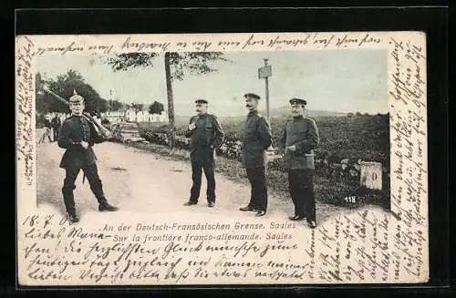 AK Saales, Soldaten in Uniform an der Deutsch-Französischen Grenze