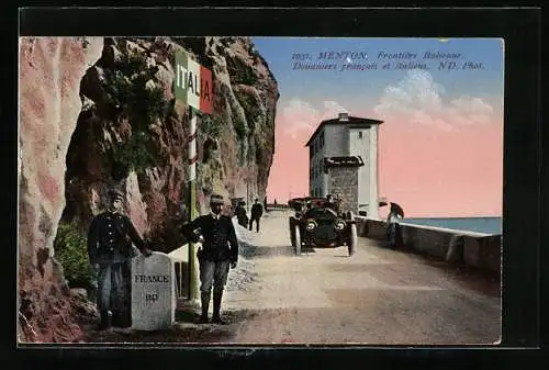 AK Menton, Douaniers francais et italiens, Grenze