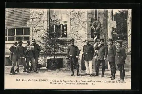 AK Gérardmer, Col de la Schlucht, Deutsche und Französische Grenzsoldaten an der Grenze