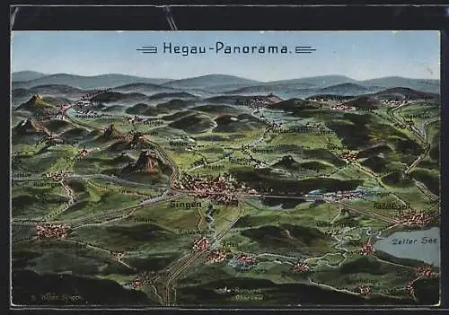AK Singen / Hegau, Panorama mit umliegenden Ortschaften